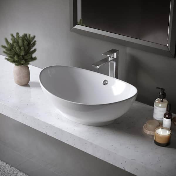 Valera 23 in. Vitreous China Oval Vessel Bathroom Sink in White with Overflow Drain