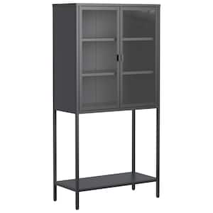 Black 59 in. Heavy Duty Metal Storage Cabinet Office Storage Cabinet with Glass Doors and 2-Adjustable Shelves