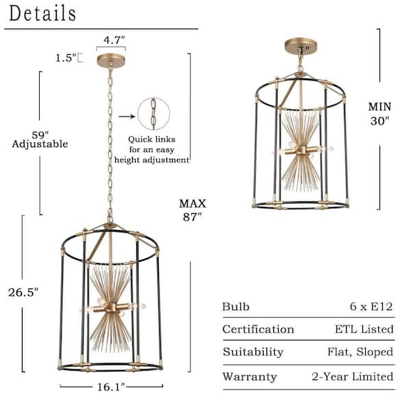 Zevni Connty Modern 4-Light Black Chandelier Light, Gold