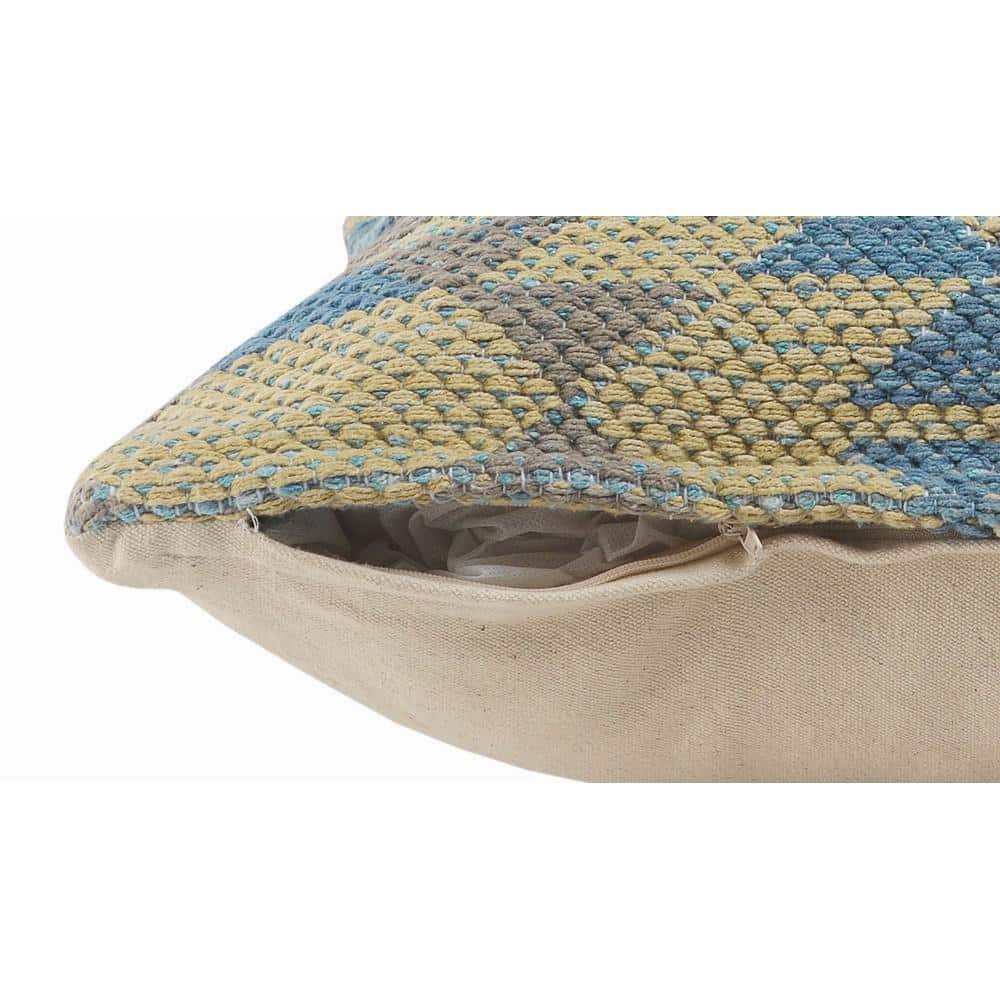 Southwestern Geometric Blue and Beige Cotton Throw Pillow, 18 x 18 inches