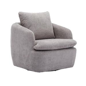 Modern Comfy Gray Chenille 360° Swivel Barrel Chair for Living Room