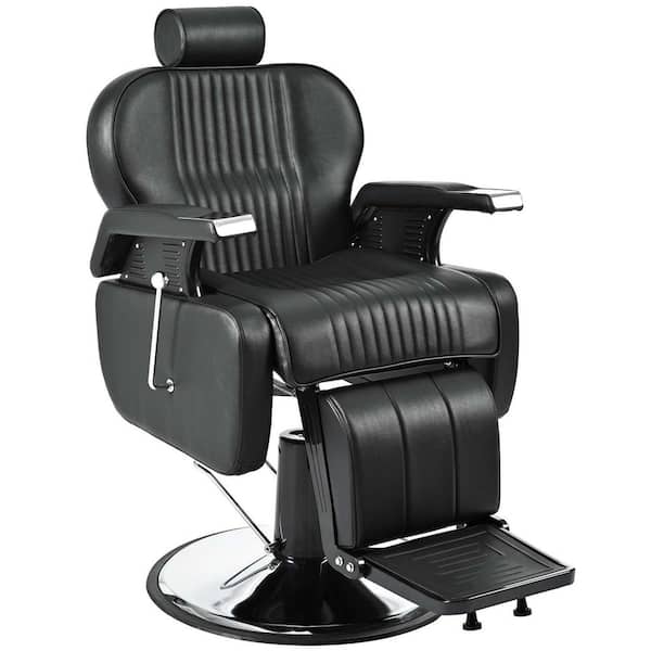 PU Leather Reclining Barber Chair Hydraulic Adjustable Salon Chair 360° Swivel for Barbershop Salon Equipment in Black