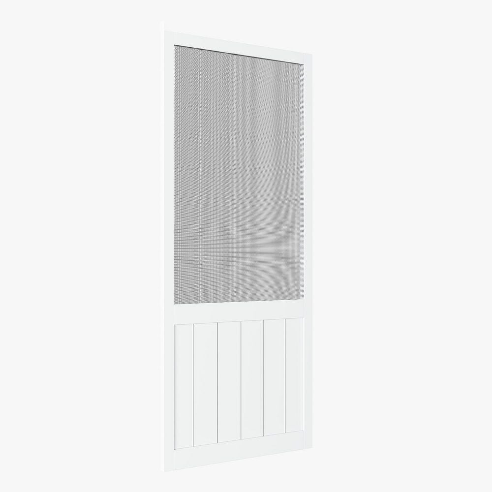 32 in. x 80 in. Universal Primed White Pine Screen Door with Lock, Self-Closing Hinges, Rustic Panel Style