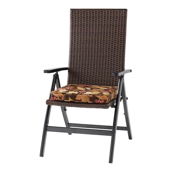 Greendale Home Fashions Wicker Outdoor PE Foldable Reclining Chair with Timberland Floral Seat Cushion