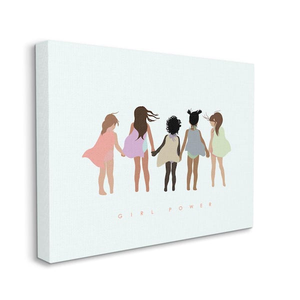Stupell Industries "Girl Power Phrase Inclusive Caped Superheroes" by Leah Straatsma Unframed People Canvas Wall Art Print 36 in. x 48 in.