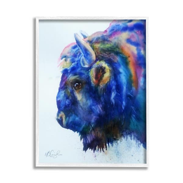 The Stupell Home Decor Collection Unique Vibrant Blue Bison Painting Bold Design by MB Cunningham Framed Animal Art Print 30 in. x 24 in.