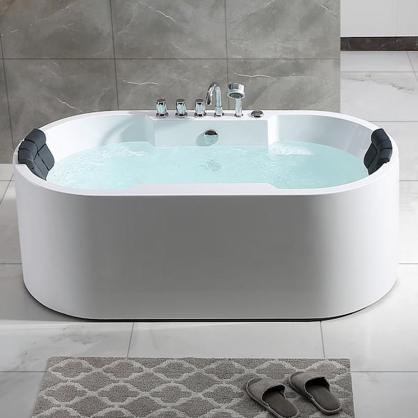 Empava Luxury 67 in. Center Drain Acrylic Freestanding Flatbottom Whirlpool Bathtub in White with Faucet