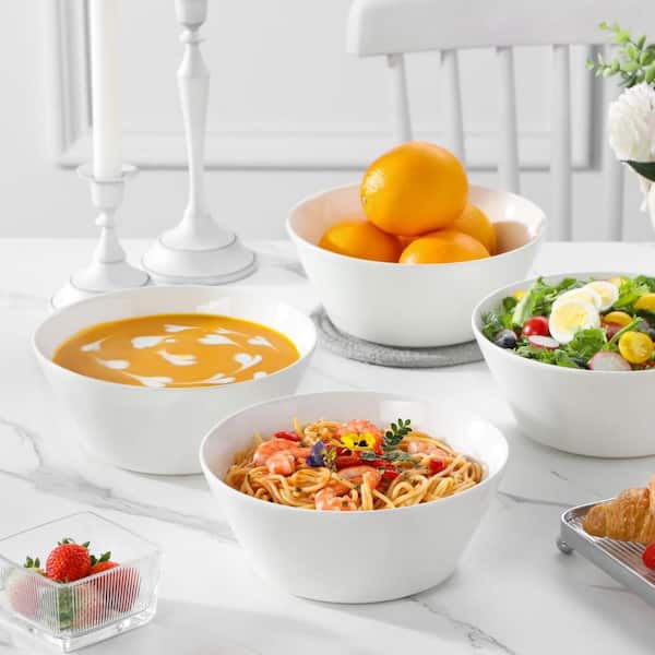 Numhew 105 oz. White Porcelain Salad and Soup Bowl for Ramen