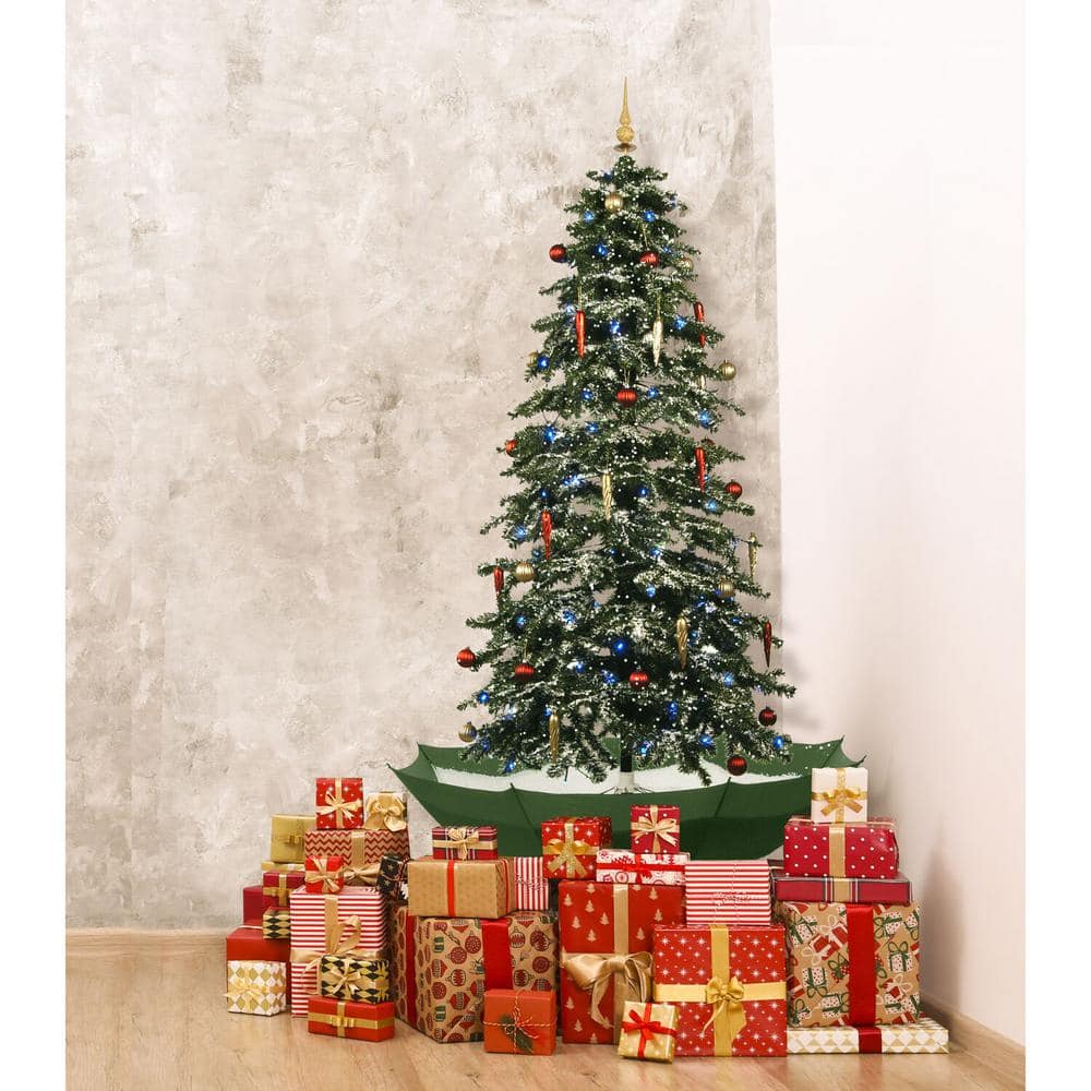 67-Inch Green and White Pre-Lit Potted Christmas Tree with LED Lights