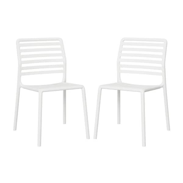 Frond and Form Outdoor All Weather White Poly Plastic Stackable Armless Patio Dining Side Chair (Set of 2)