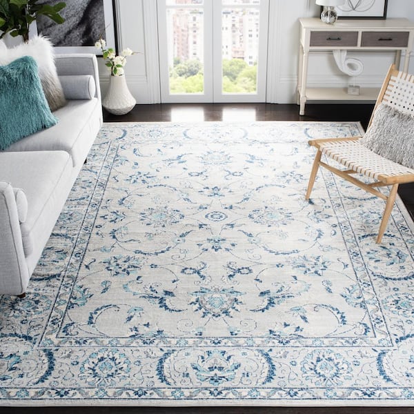 Brentwood Light Gray/Blue 11 ft. x 11 ft. Square Speckled Floral Border Area Rug