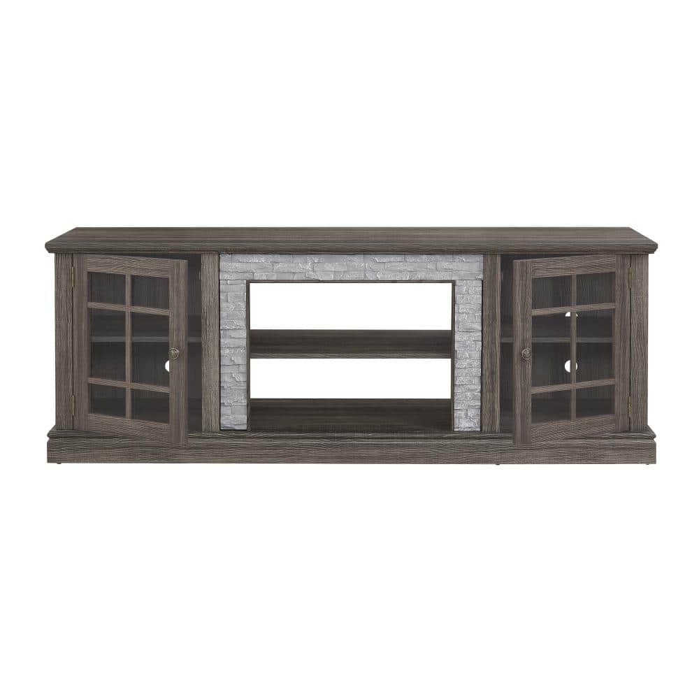 70 in. W x 19 in. D x 26 in. H Linen Cabinet, Modern TV Stand with 2-Door Storage Faux Stone Media Console Cabinet, Gray
