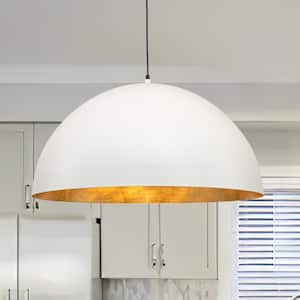 PCover 23 in.W 1-Light Rough Textured White Farmhouse Dome Kitchen Island Pendant Light with Antique Gold Leaf Interior