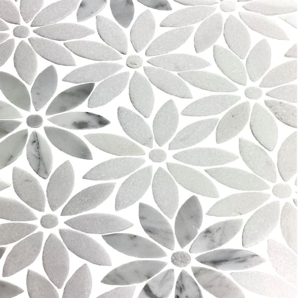 Abolos Marble 10-Pack Carrara White/Semi Glossy 12-in x 12-in Glossy Natural Stone Marble Look Floor and Wall Tile