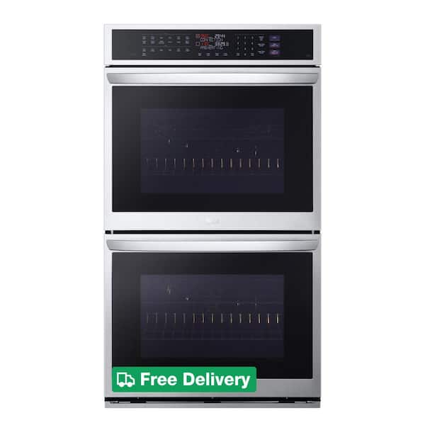 9.4 cu. ft. Smart Double Wall Oven with True Convection InstaView Air Fry Steam Sous Vide PrintProof in Stainless Steel