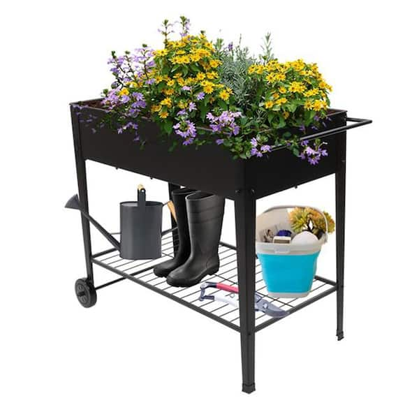 Tunearary Balck Mobile Metal Raised Garden Bed Cart with Legs for Patio ...