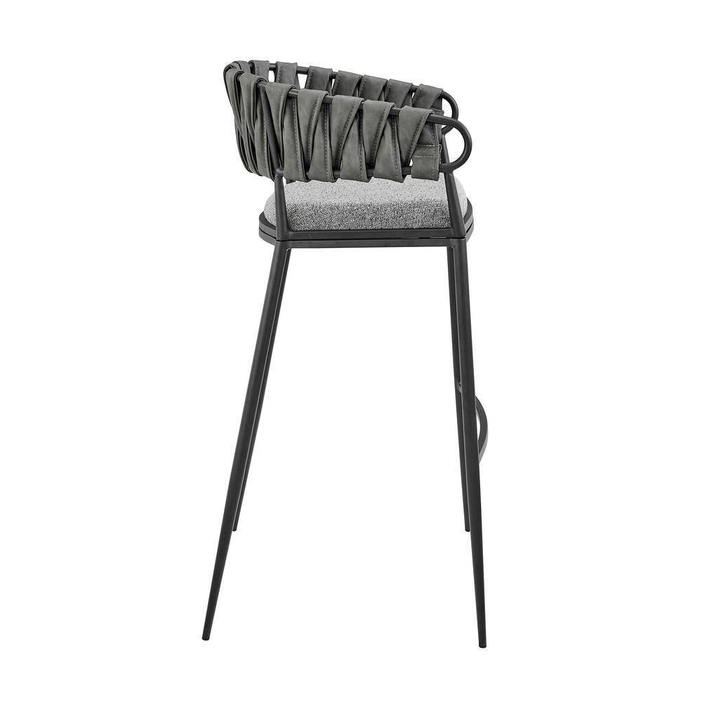 Sleek Gray Fabric and Faux Leather Counter Stool with Black Metal Frame