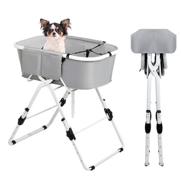 Siavonce Portable Elevated Pet Bathtub with Drain Hose and Harness Foldable Bathing Station
