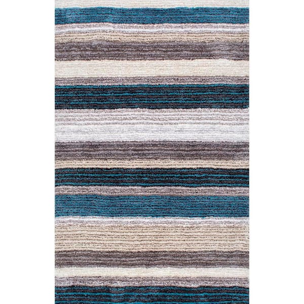 nuLOOM Classie Striped Shag Blue Multi 12 ft. x 15 ft. Area Rug