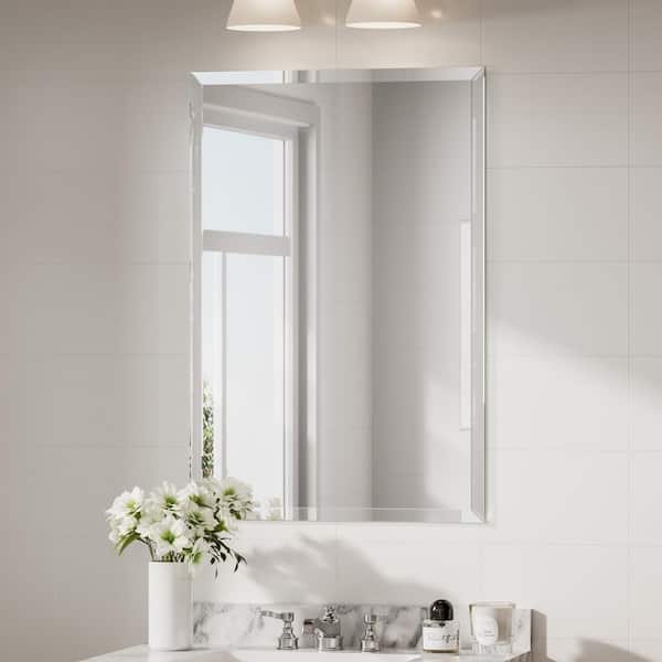 24 in. W x 36 in. H Rectangular Beveled Frameless Wall Mount Bathroom Vanity Mirror Decorative Wall Accent Mirror