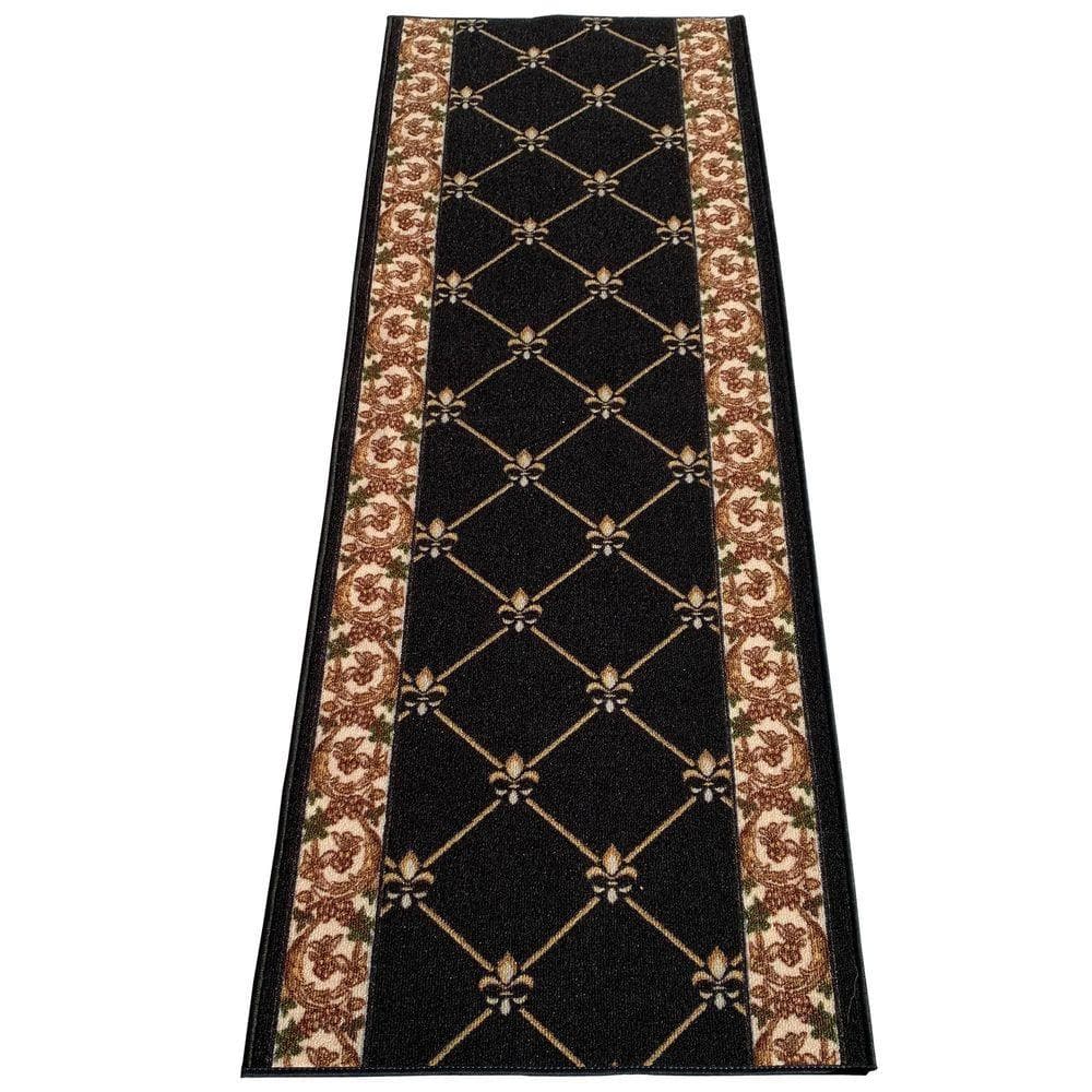 Fleur De Lis French Black 26 in. W x 2 ft. L RunnerRug/Stair Runner 4.4 sq. ft.