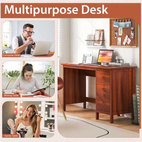 Costway 48 in. Rectangle Brown Wood 3-Drawer Desk with