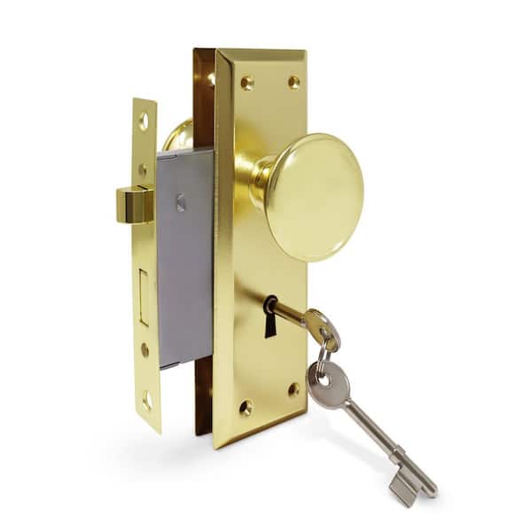 Left/Right Reversible Old Time Mortise Replacement Lockset-Entry Function with Skeleton Key-US3 Brass Finish
