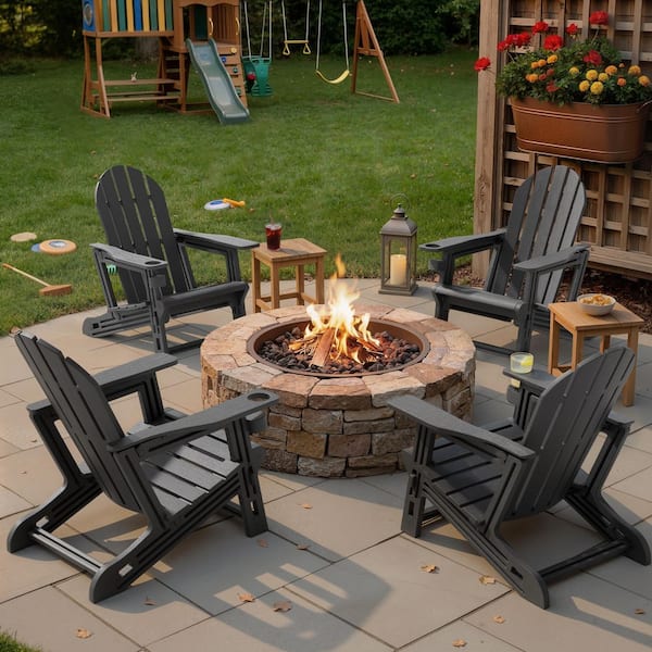4-Piece Outdoor Gray All-Weather HDPE Plastic Adirondack Chair for Patio and Garden
