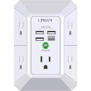 Wall Charger, Surge Protector, 5 Outlet Extender with 4 USB Charging Ports (4.8A Total) 3-Sided Multi Plug Adapter