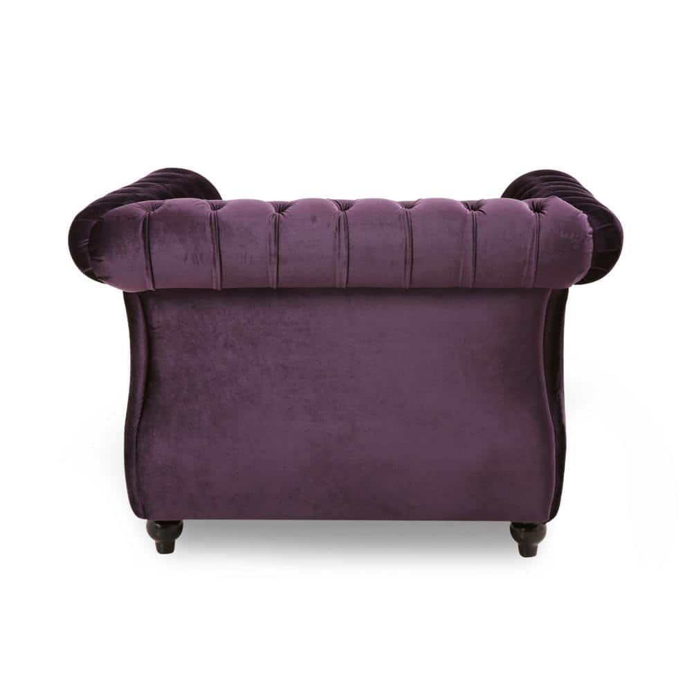 Blackberry Velvet Handcrafted Slope Arm Club Chair