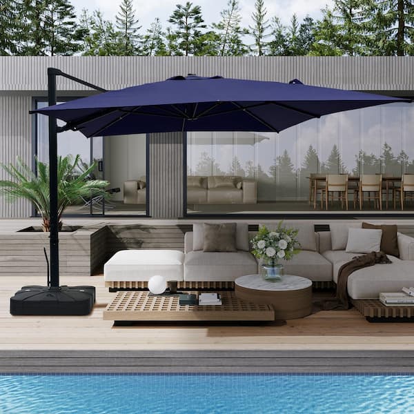 Boyel Living 10x13 ft. 360° Rotation Outdoor Patio Cantilever Umbrella with Base in Navy Blue