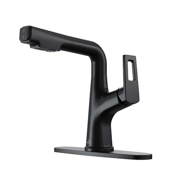 Boyel Living Single Handle Single Hole Bathroom Faucet with Pull-Out Sprayer and Deckplate included in Matte Black
