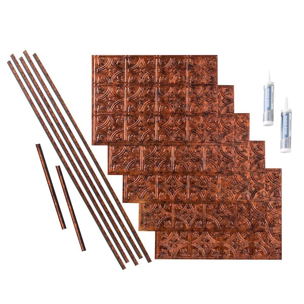 Fasade Traditional 1 18 in. x 24 in. Moonstone Copper Vinyl Decorative Wall Tile Backsplash 15 sq. ft. Kit