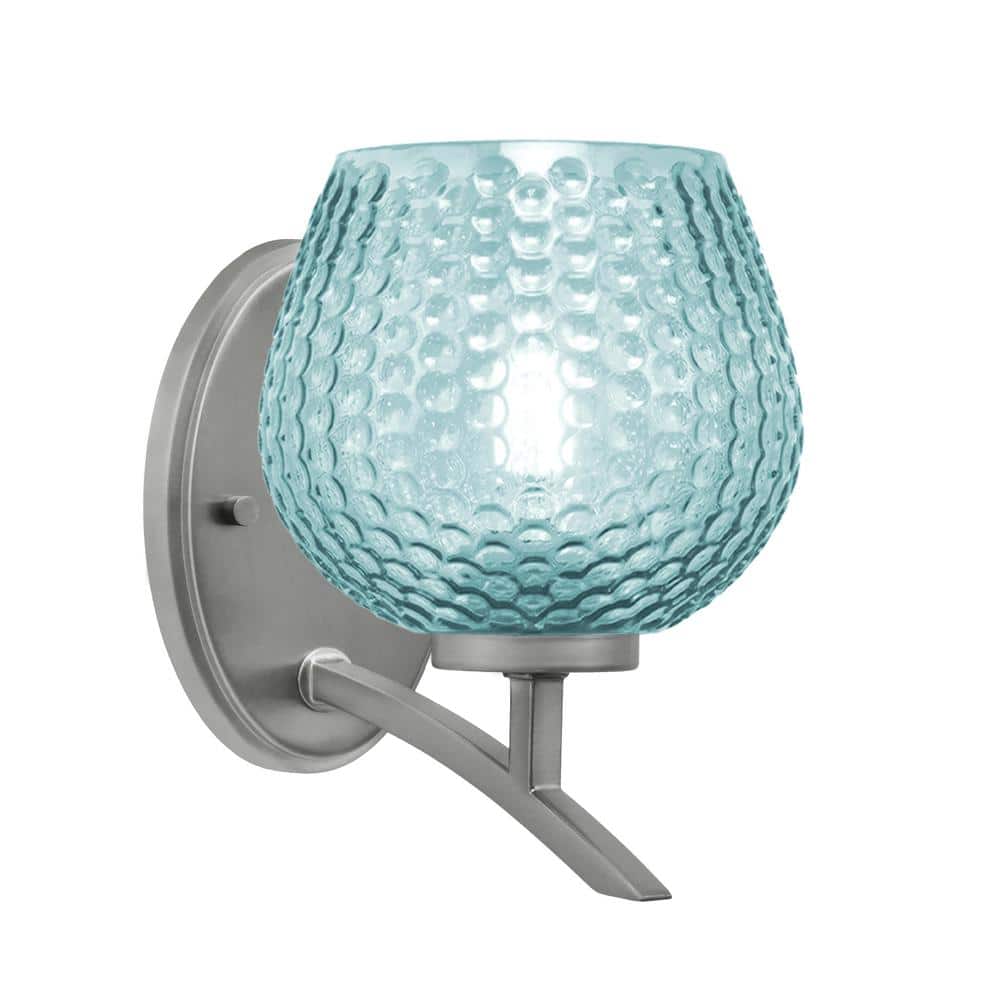 Siena 5.75 in. 1-Light Graphite Sconce with 6 in. Turquoise Textured Glass 