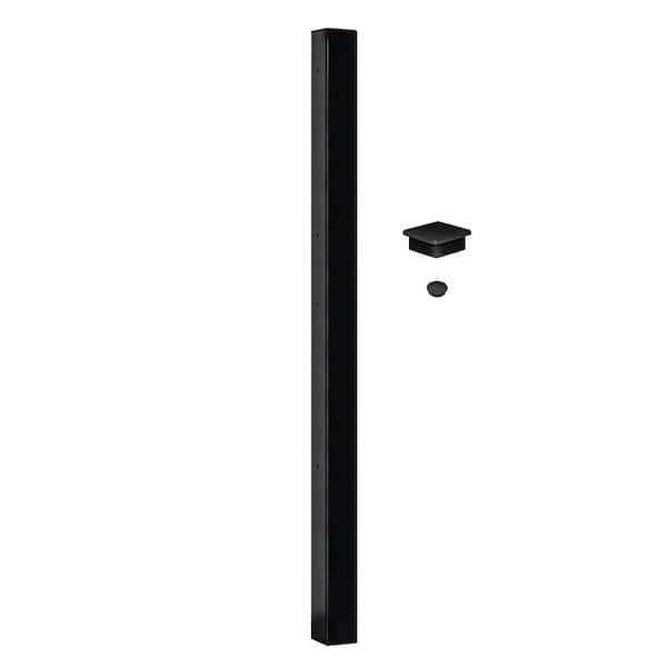 OUTDECO 67 in. x 2 in. Black Galvanized Steel Fence Post for Decorative Privacy Panels and Slat Fence Installs