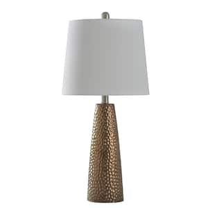 25.25 in. Bronze Table Lamp with Brussels White Hardback Fabric Shade
