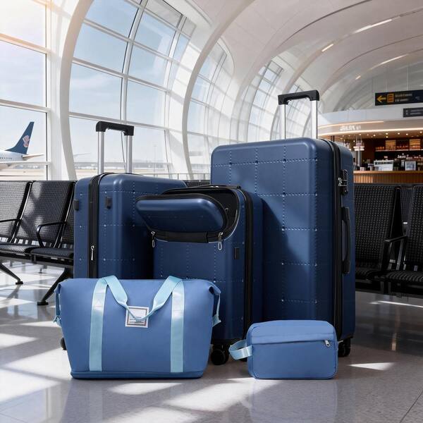 Nestfair 5 of Pieces Blue ABS Hardshell Luggage Set with Double
