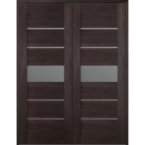Vona 07-06 72 in. x 80 in. Both Active 5-Lite Frosted Glass Veralinga Oak Wood Composite Double Prehung French Door