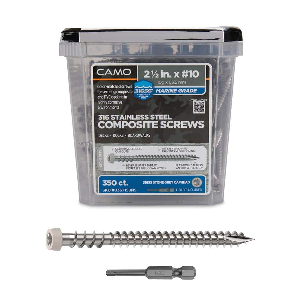 "#10 2-1/2 in. 316 Stainless Steel Star Drive Stone Gray Composite Deck Screws (350-Count)" price history on PriceWatchPro