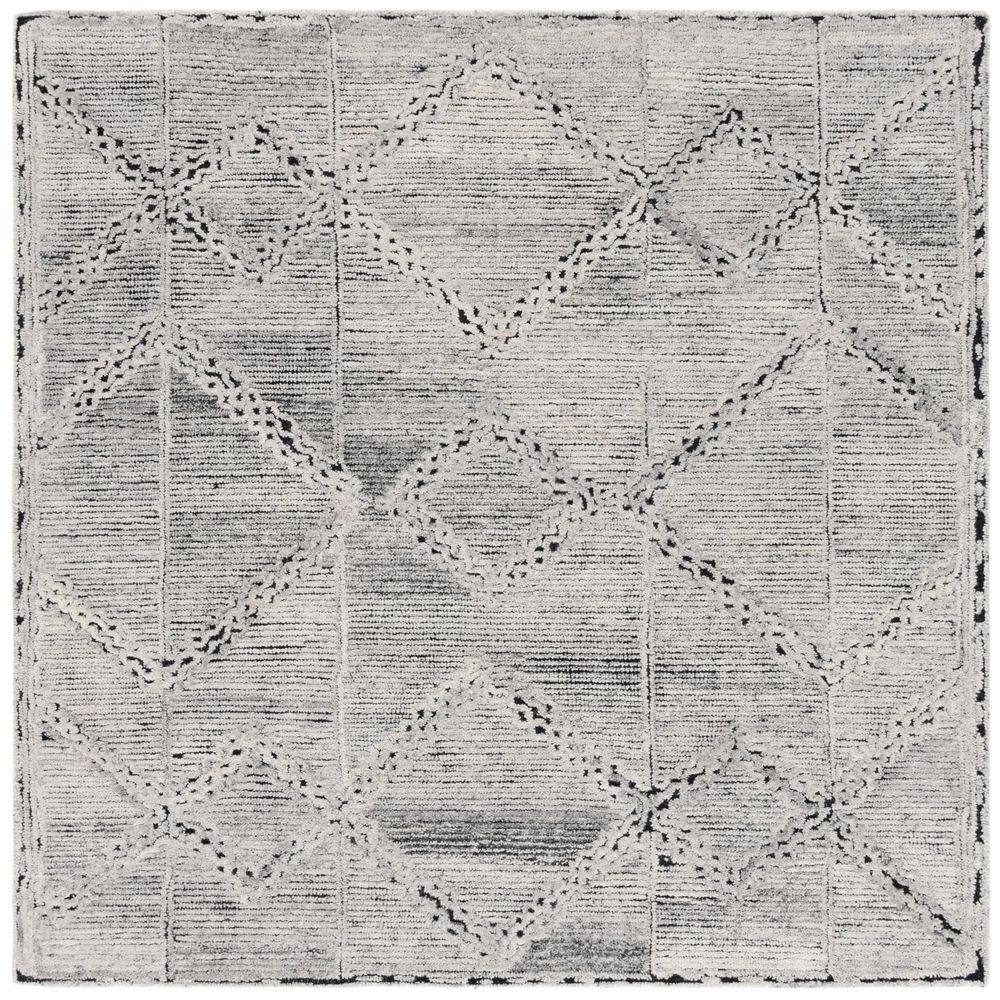 SAFAVIEH Kenya 6 ft. x 6 ft. Ivory/Black Distressed Diamond Square Area ...