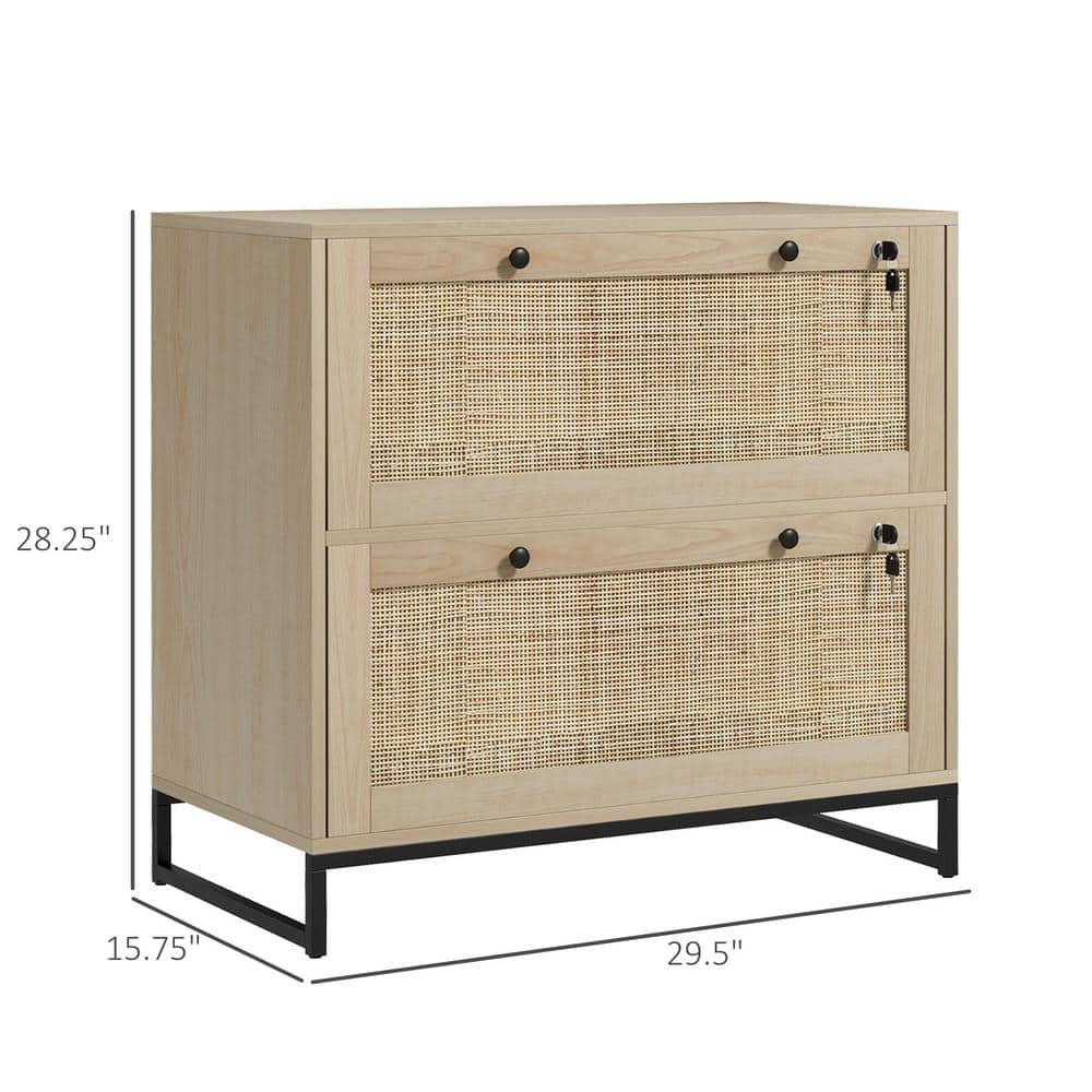 Natural Wood 2 Drawer Lockable Vertical Filing Cabinet