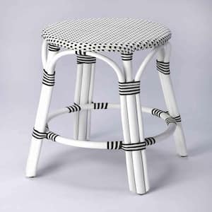 Amelia 24 in. H White & Black Backless Rattan Bar Height (28-33 in.) Bar Stool