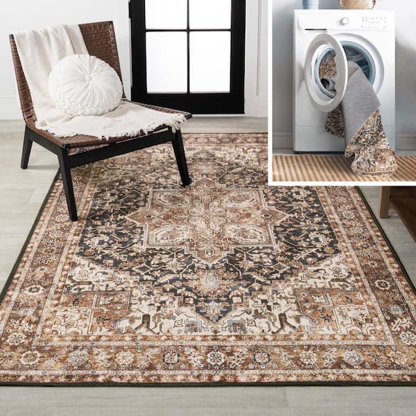 JONATHAN Y Chapell Chenille Mid-Century Medallion Machine-Washable Black/Terra 4 ft. x 6 ft. Area Rug