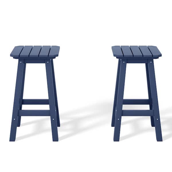WESTIN OUTDOOR Laguna 24 in. Set of 2 HDPE Plastic All Weather Square Seat Backless Counter Height Outdoor Bar Stool in Navy Blue