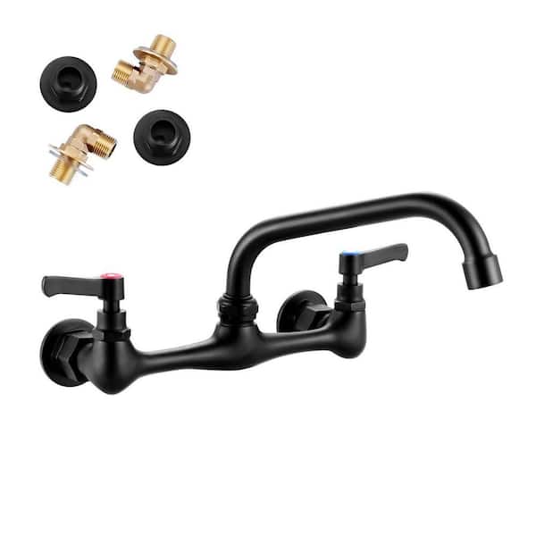 2 Handle Wall Mount Standard Kitchen Faucet With 8 in. Swivel Spout 8 in. Center in Matte Black