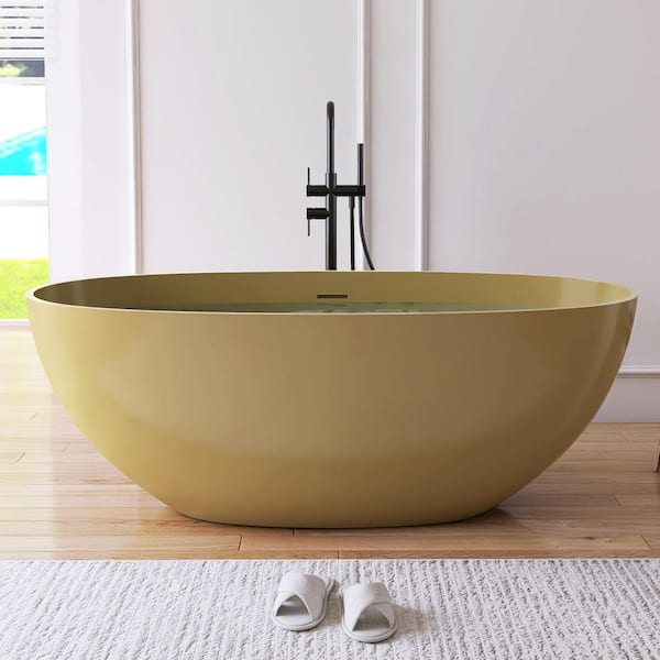 Eaton 61 in. x 30 in. Stone Resin Solid Surface Flatbottom Freestanding Soaking Bathtub in Camel