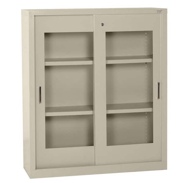 Sandusky 42 in. H x 36 in. W x 18 in. D Freestanding Clear View Sliding Door Steel Cabinet in Putty