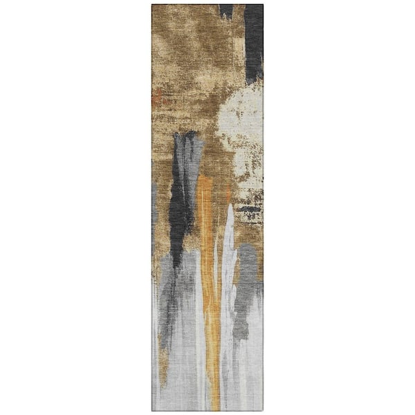 Chantille Machine Washable Indoor/Outdoor Abstract ACN1979 Black 2 ft. 3 in. x 7 ft. 6 in. Runner Rug