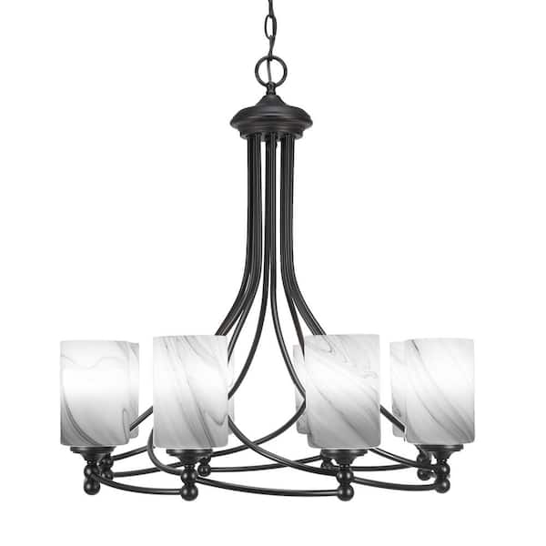 Unbranded Royale 8 Light Matte Black Chandelier, Round Chandelier with 4 in. Onyx Swirl Glass Shades, No Bulbs Included