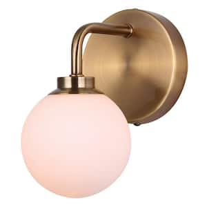 Asher 1-Light Gold Wall Sconce with Opal Glass Shade